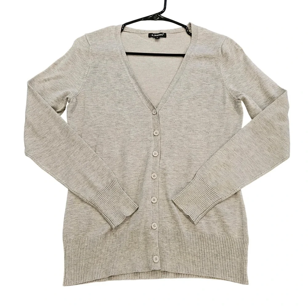 a.Jesdani Womens V-Neck Button Front Cardigan Sweater Oatmeal‎ Tan Small